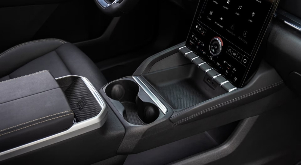 A close-up shows the center console in a 2025 GMC Terrain for sale.